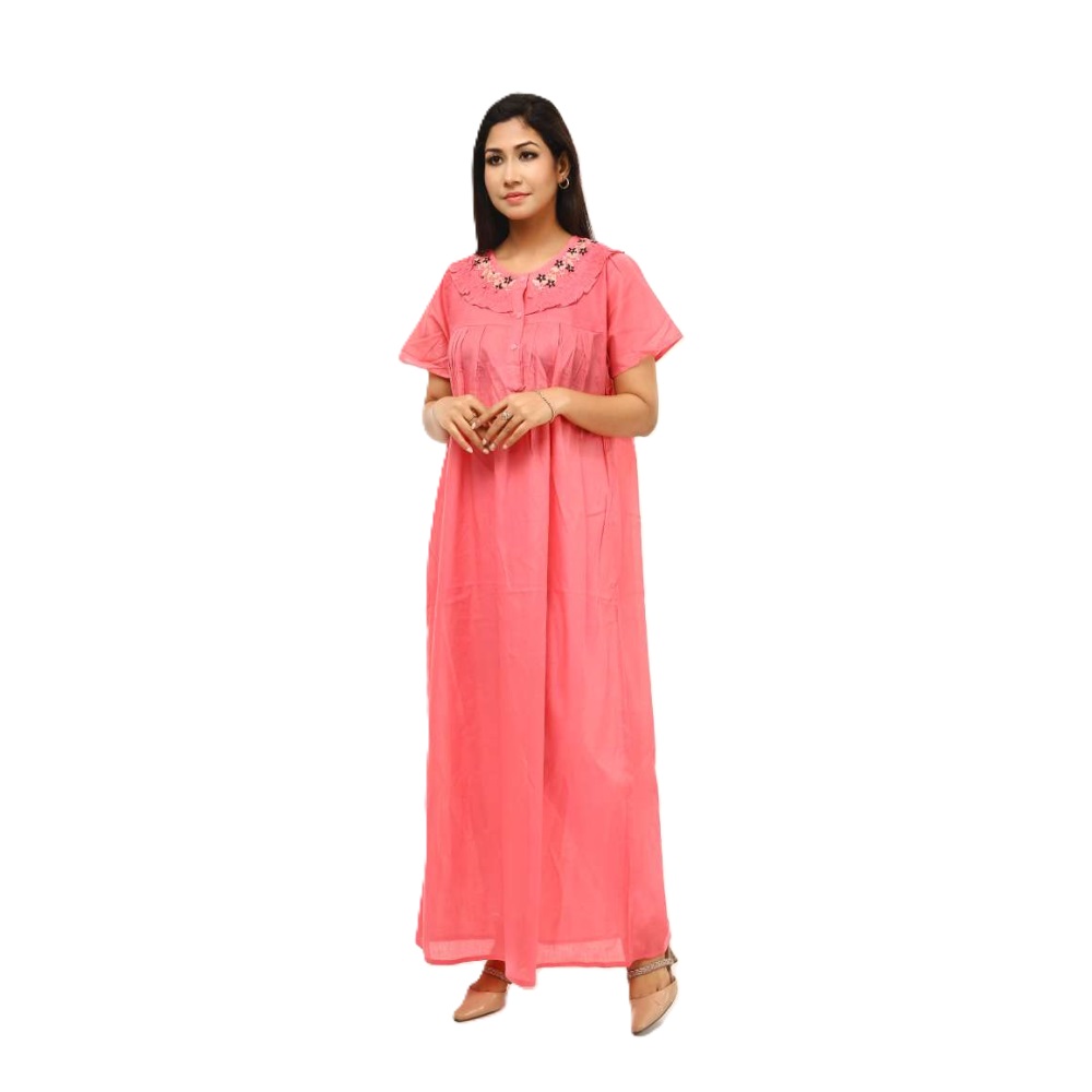 Cotton Half Sleeve Maxi For Women - Light Coral