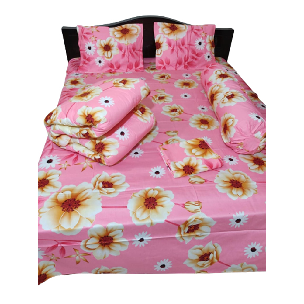 Twill Cotton King Size Five In One Comforter Set Pink CMT22