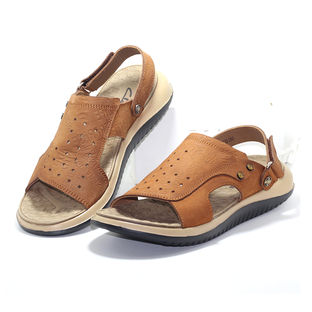 Leather Sandal Shoe For Men - Brown - MS 505