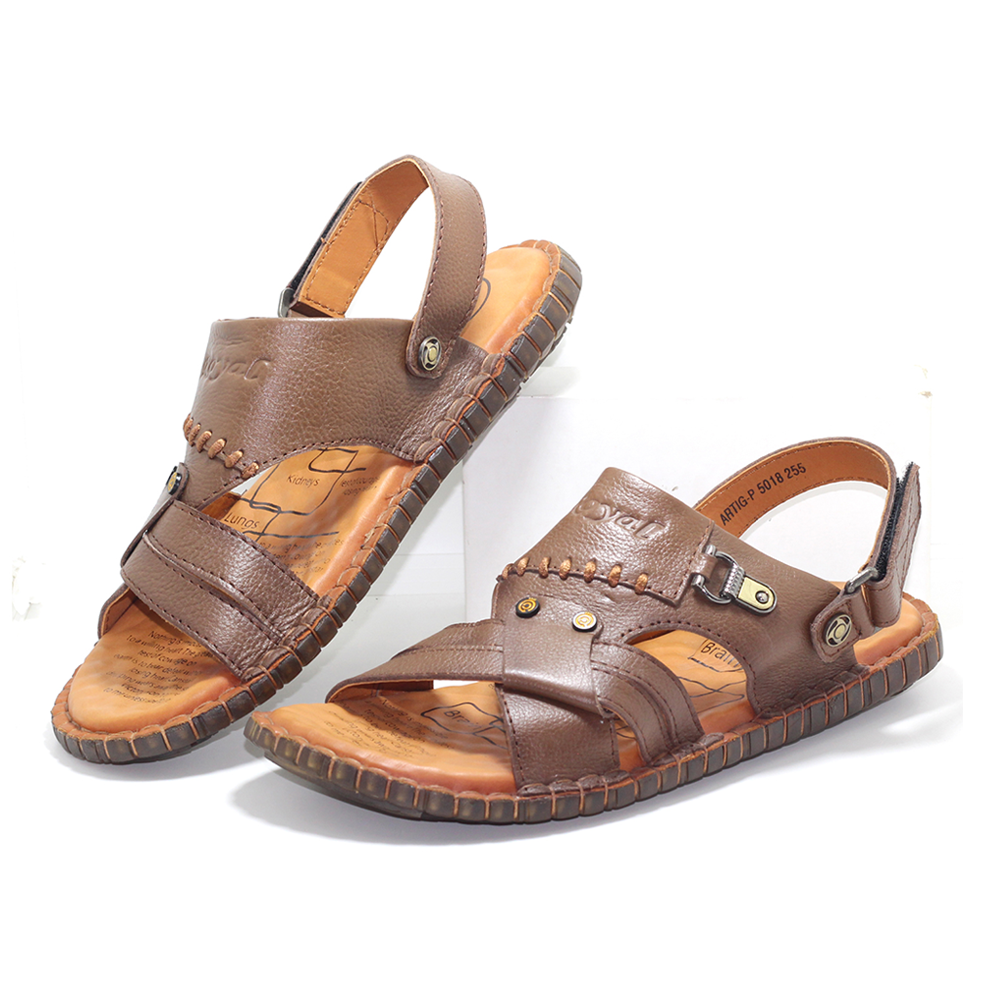 Leather Sandal Shoe For Men - Chocolate - MS 506