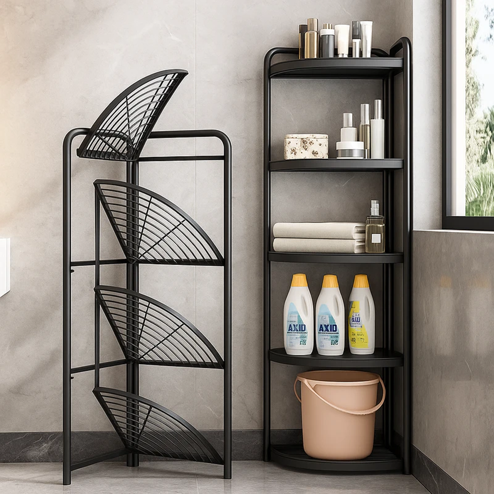 Metal 4 layer Foldable Corner Shelves - Black