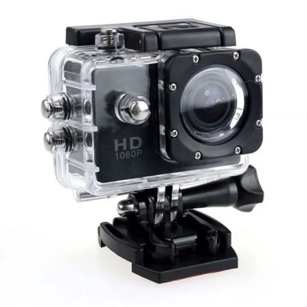 Plastic And Metal Full HD 12MP Waterproof Sports Action Camera - Black