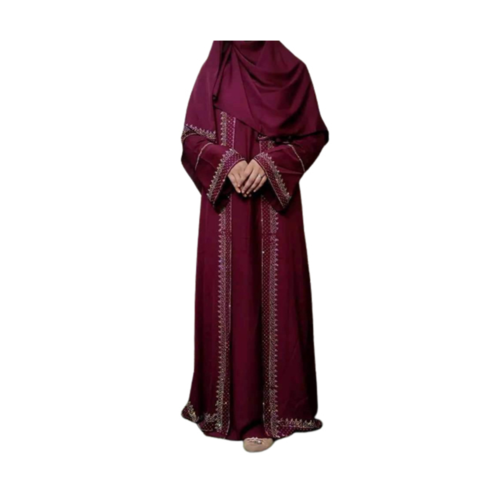 Dubai Cherry Koti Burka with Hijab For Women - Maroon - BK-K19