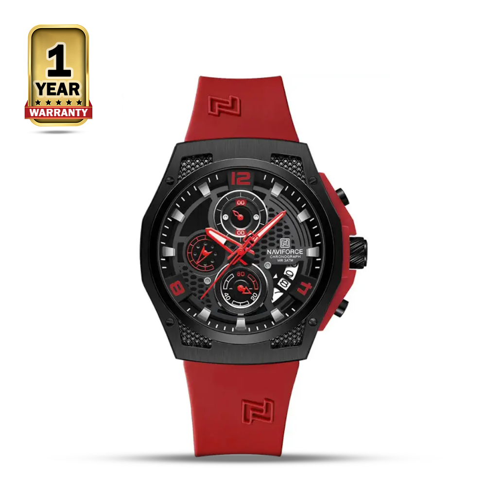 NAVIFORCE 8051 Silicone Casual Sports Wrist Watch For Men - Red Black