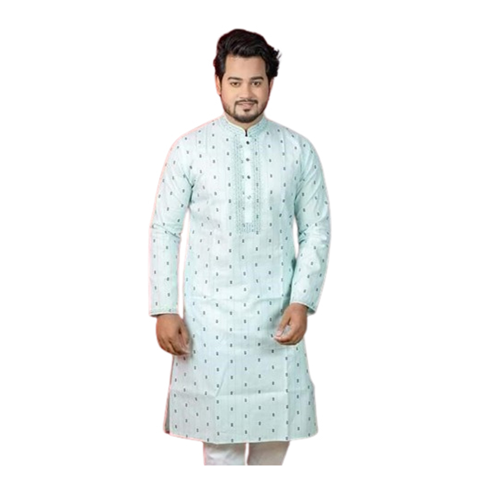 Cotton Embroidery Punjabi For Men - Sky Blue - P-N4