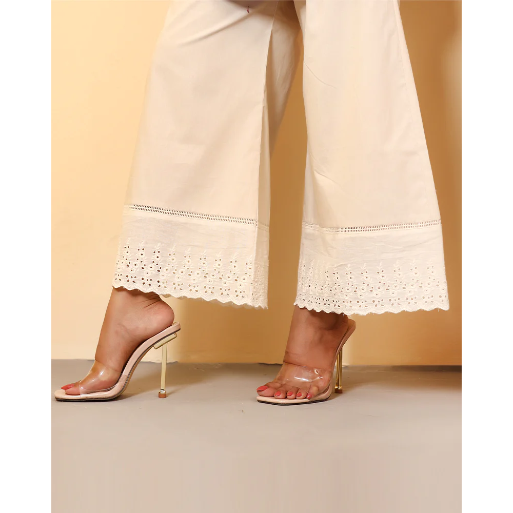 Cotton Palazzo Pants For Women - Off White - 0523-000190