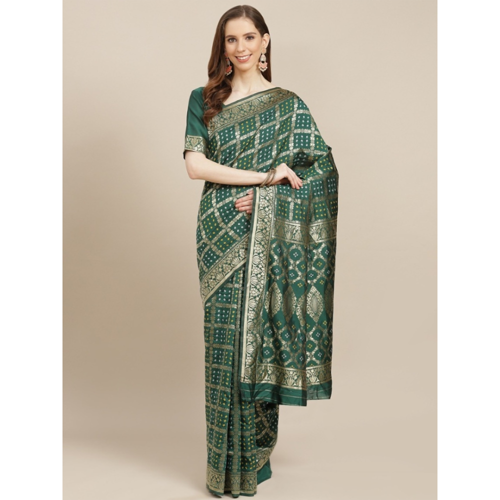 Silk Printed Gorgeous Saree With Blouse Piece For Women - Green - MN-753