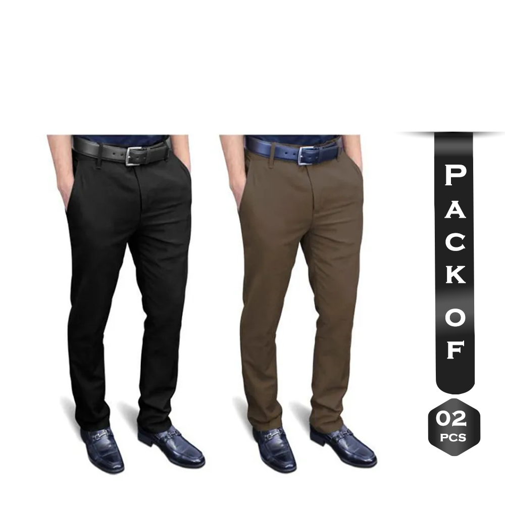 Combo of 2Pcs Cotton Semi Stretched Chinos Gabardine Pant For Men - Multicolor - PGS032