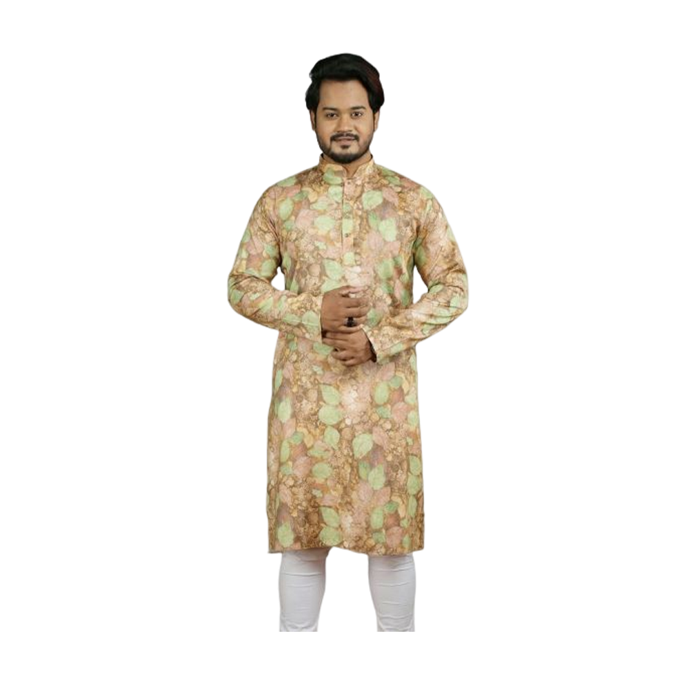 Lelin Cotton Semi Long Panjabi For Men - Tan - PI-01