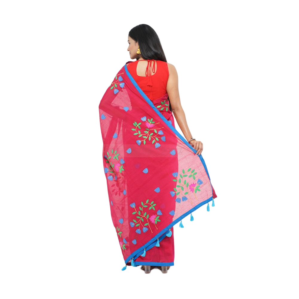 Hand Printed Half Silk Saree For Women - Multicolor - BAN128