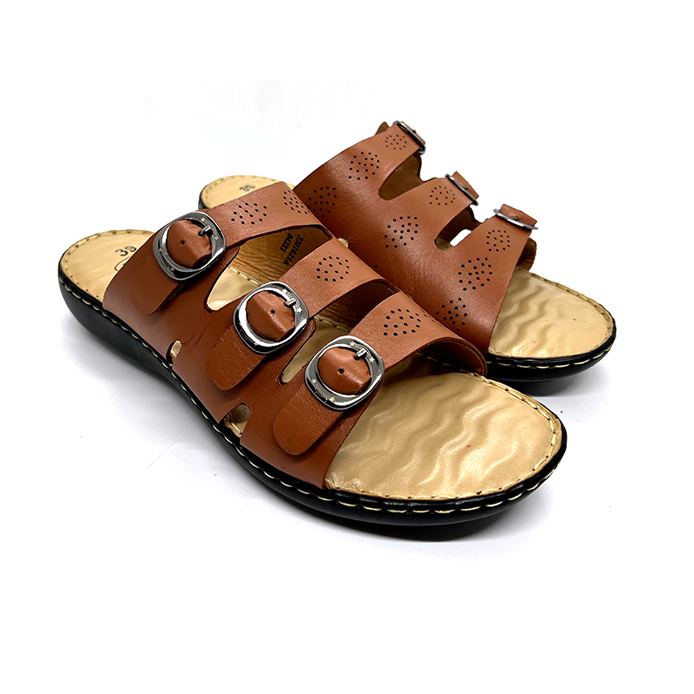 Black and White Anatomic Sole Leather Sandal For Ladies - 32010216 - Brown