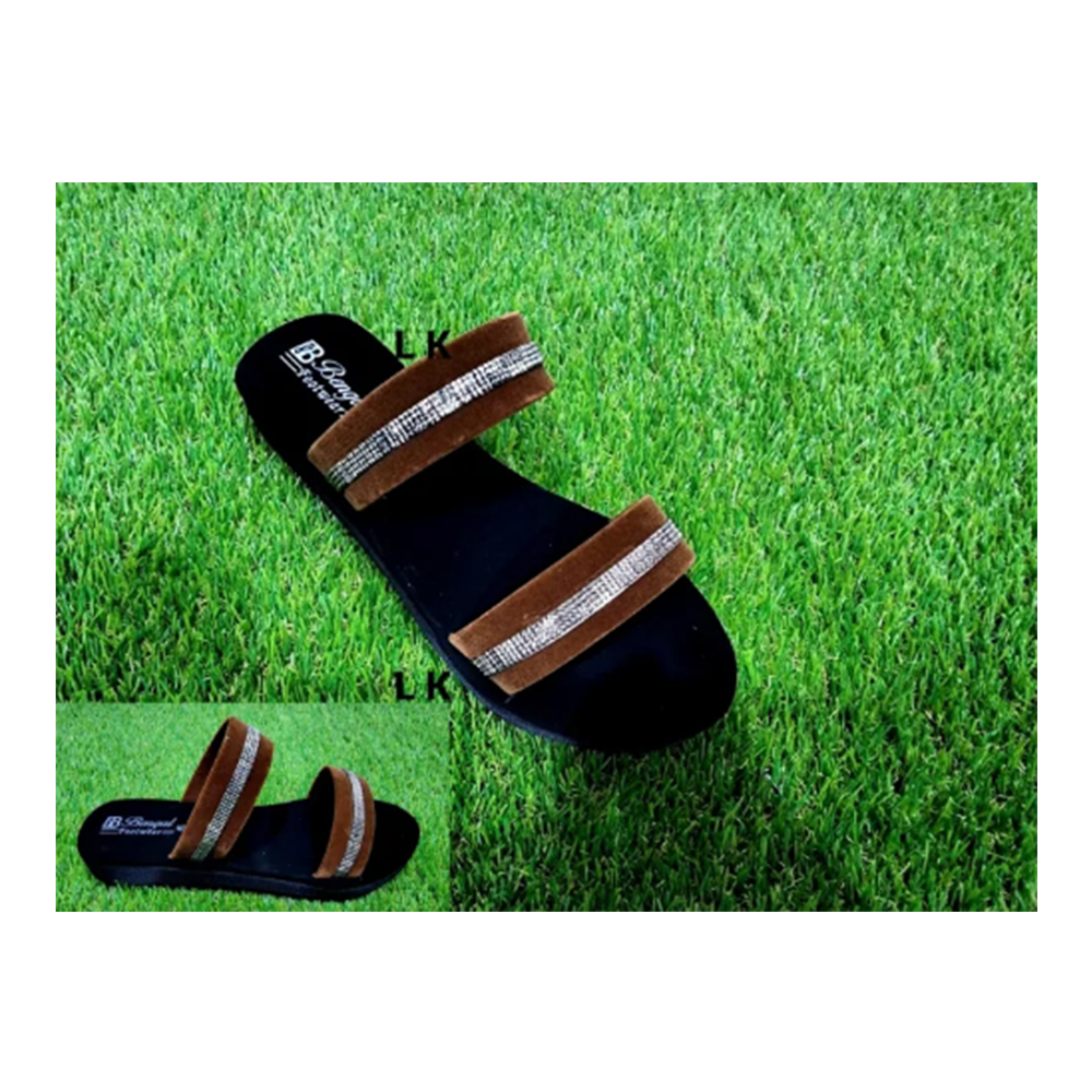 Rubber Flat Sandal for Women - Black Brown - US