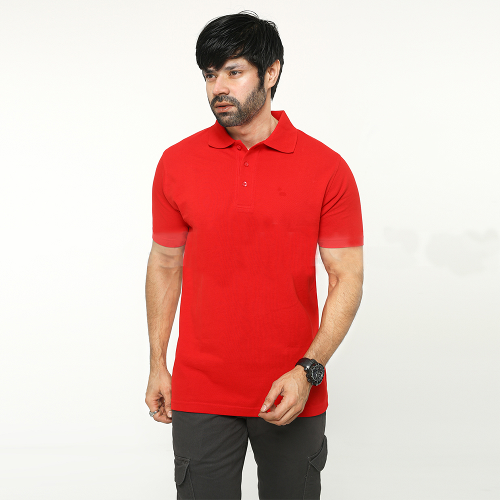 Cotton Polo Shirt For Man - Red - NZ-9004