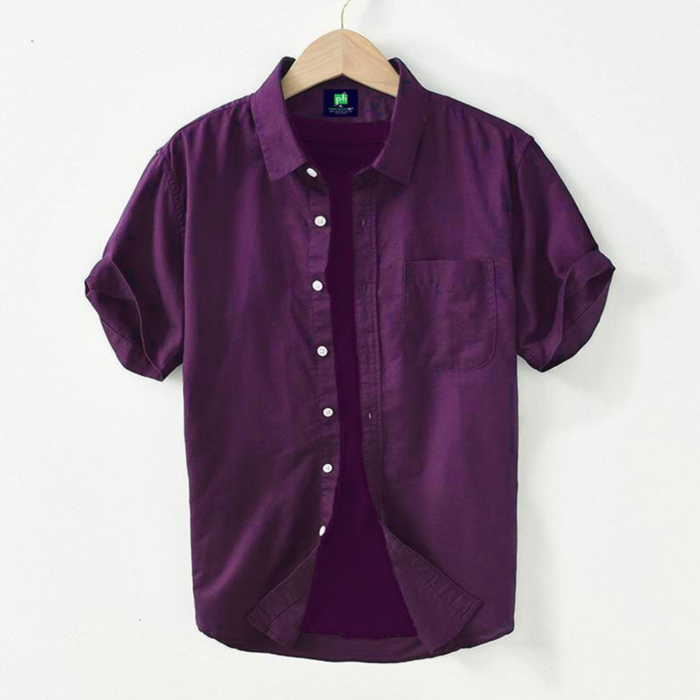 Cotton Half Sleeve Shirt For Men - Maroon - MS-54