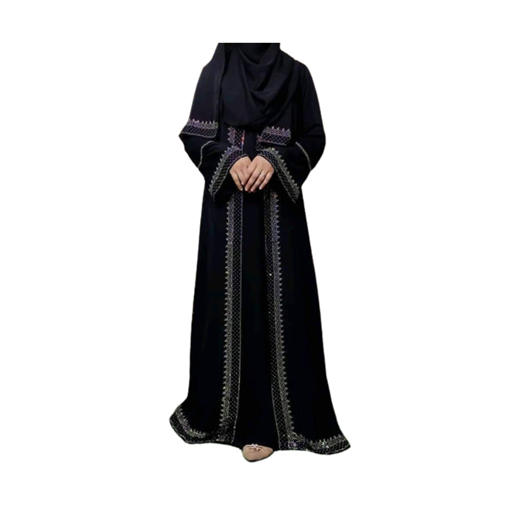 Dubai Cherry Embroidery Koti Burka With Hijab For Women - Black - BK-K22