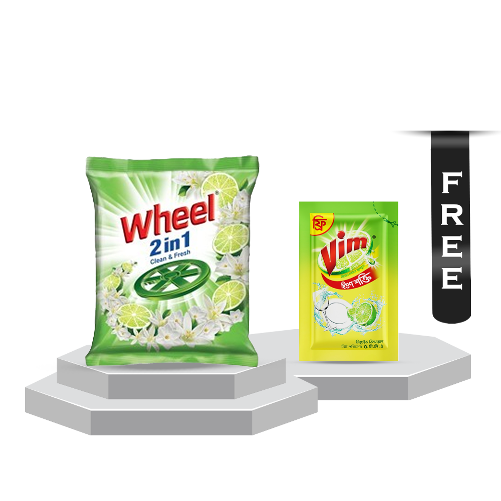 Wheel Washing Powder 2 in 1 Clean and Fresh - 500gm With Vim Liquid Dish Washer - 5ml Free