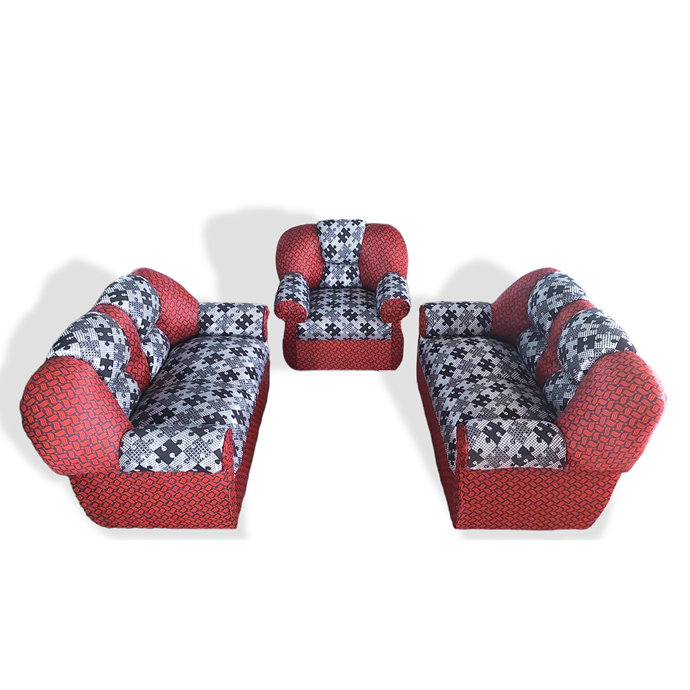 Solid Segun Wood 5 Seater Sofa Set - Black and Maroon