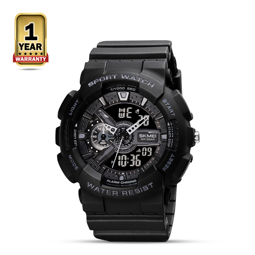 SKMEI 1688 PU Dual Time Digital Quartz Wrist Watch - Black