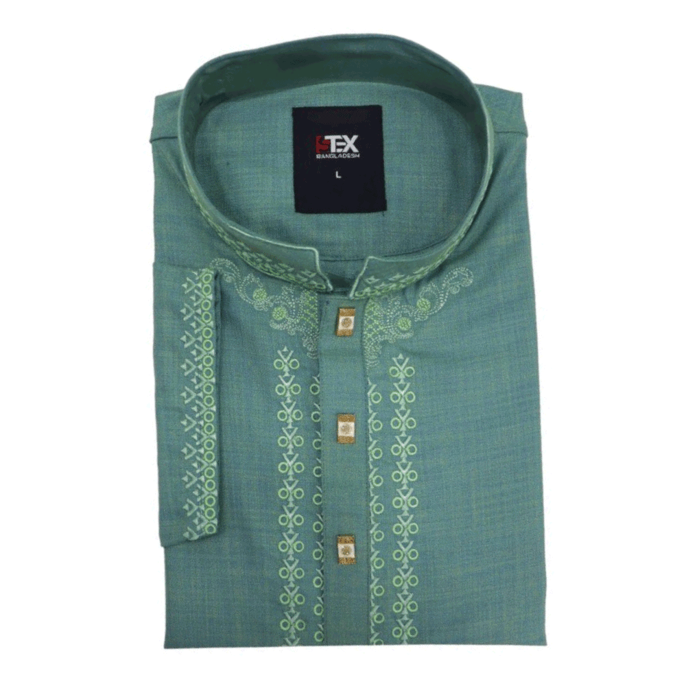 Cotton Embroidered Panjabi for Men - Sea Green - PH-M-03