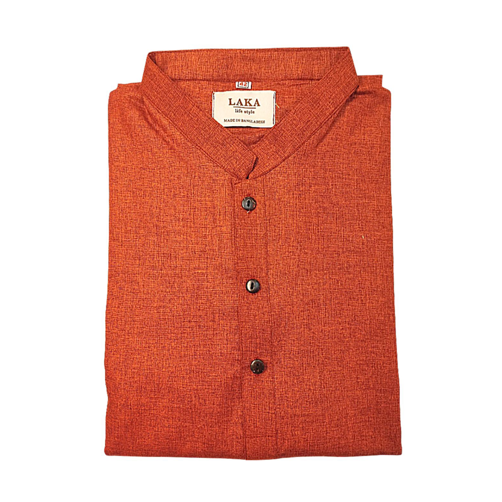 Laka Cotton Khadi Panjabi for Man - Deep Orange - LS#P101 