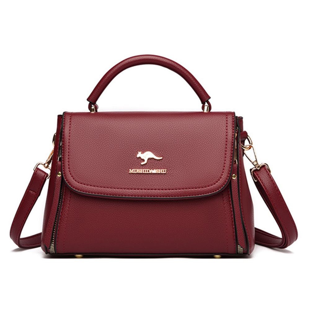 PU Leather Top-Handle & Crossbody Bag - Wine Red - LB1