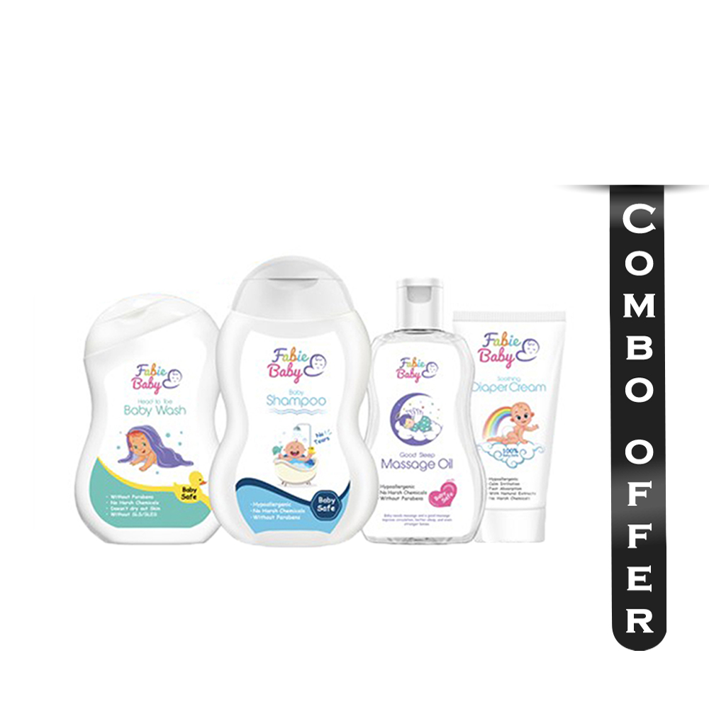 Combo of Fabie Baby New Born Baby Start Up Kit Shampoo - 250ml, Massage Oil - 200ml, Baby Wash - 200ml and Diaper Cream - 100ml