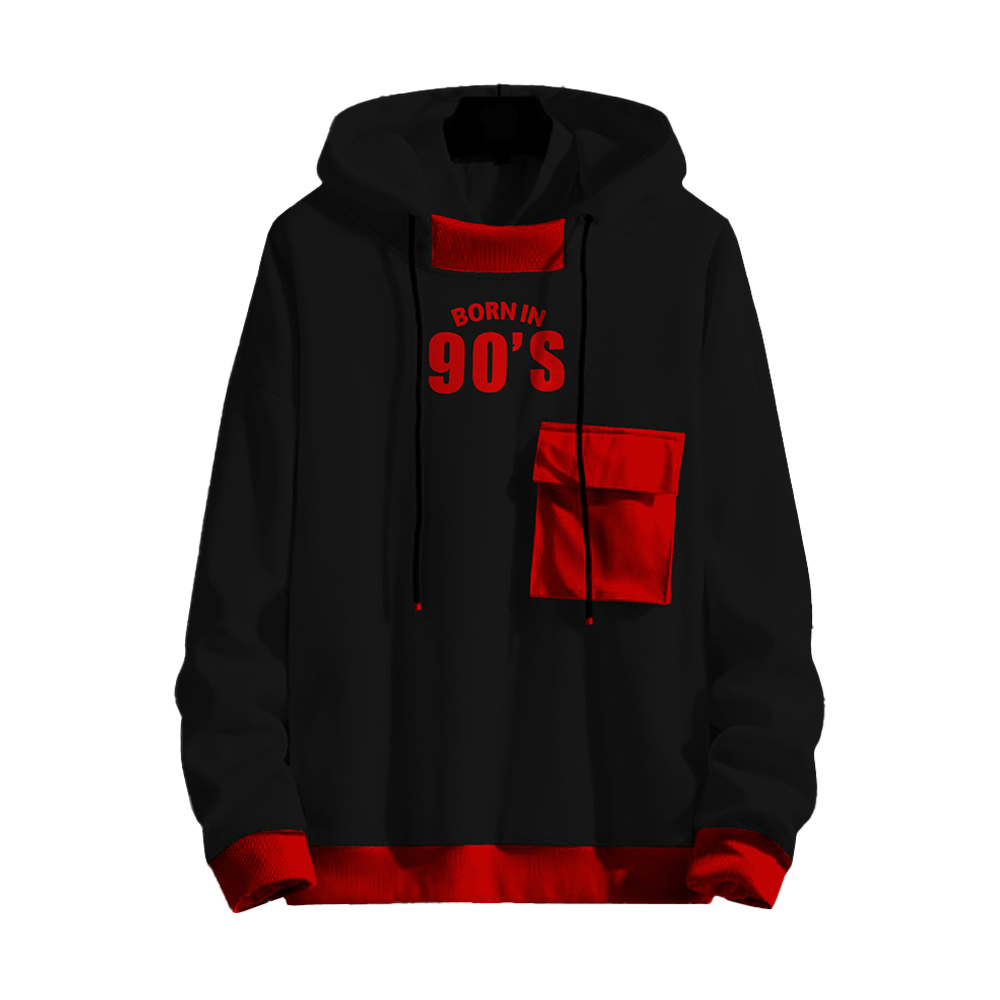 Cotton Born in 90'S Pocket Hoodie For Men - M-90-P-H