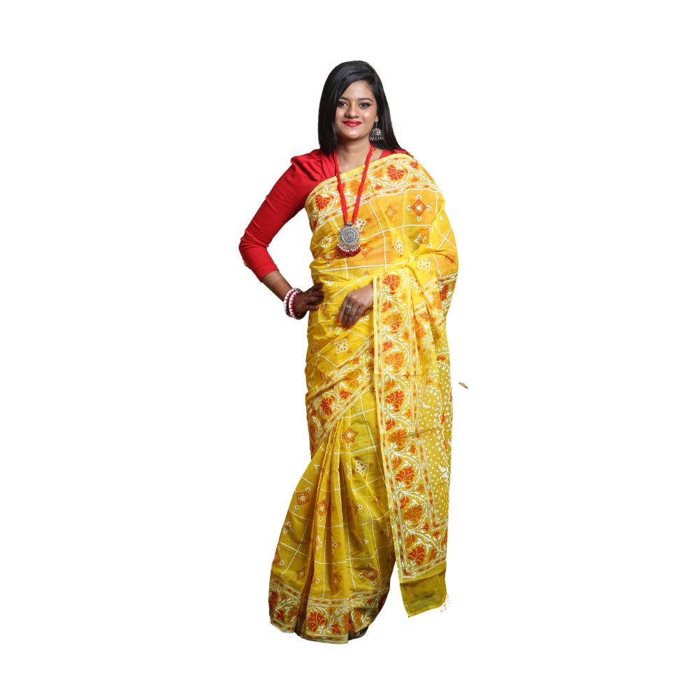 Skin Print Silk Cotton Saree For Women - Yellow - SC9