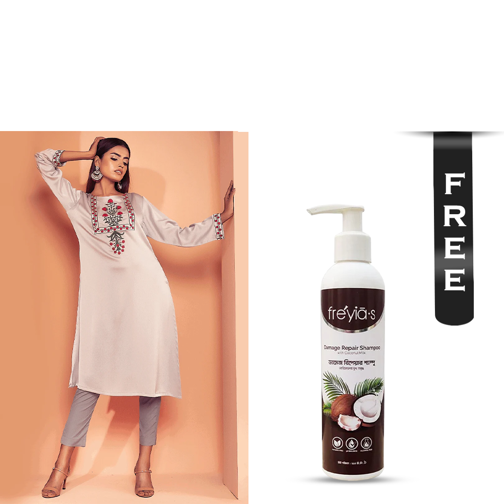 Buy Showstopper Crepe Silk Kurti for Women - M17 - Light Ash and Get Freyias Damage Repair Shampoo with Coconut Milk - 220ml Free