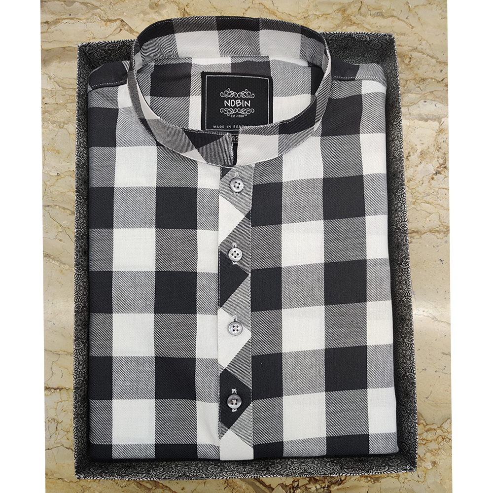 Nobin Cotton Panjabi For Men - Black and White - F67