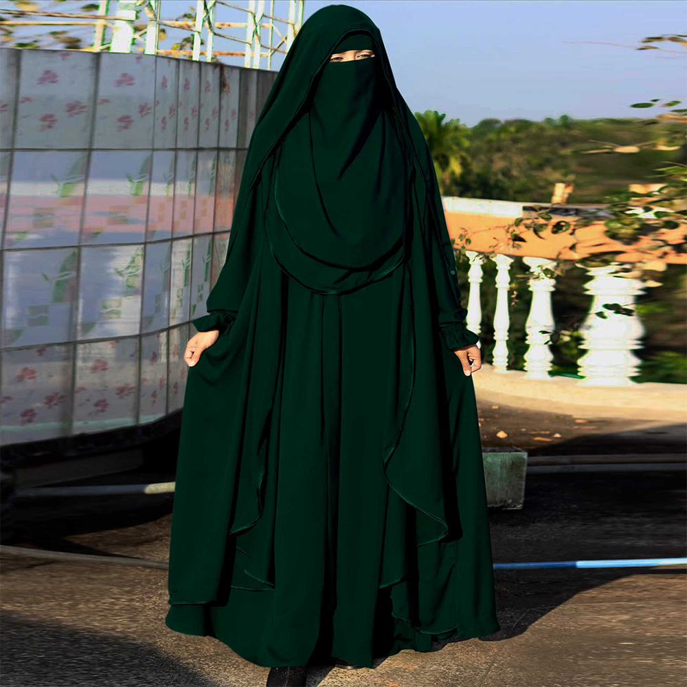 Dubai Cherry Fabric Koti System Borkha Set for Women - Green - B_481-Bottle Green