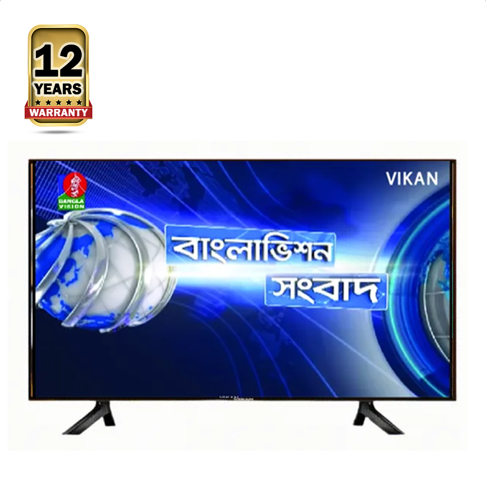 Vikan Double Glass HD 4k Video Supported Led TV - 24 Inch - Black 