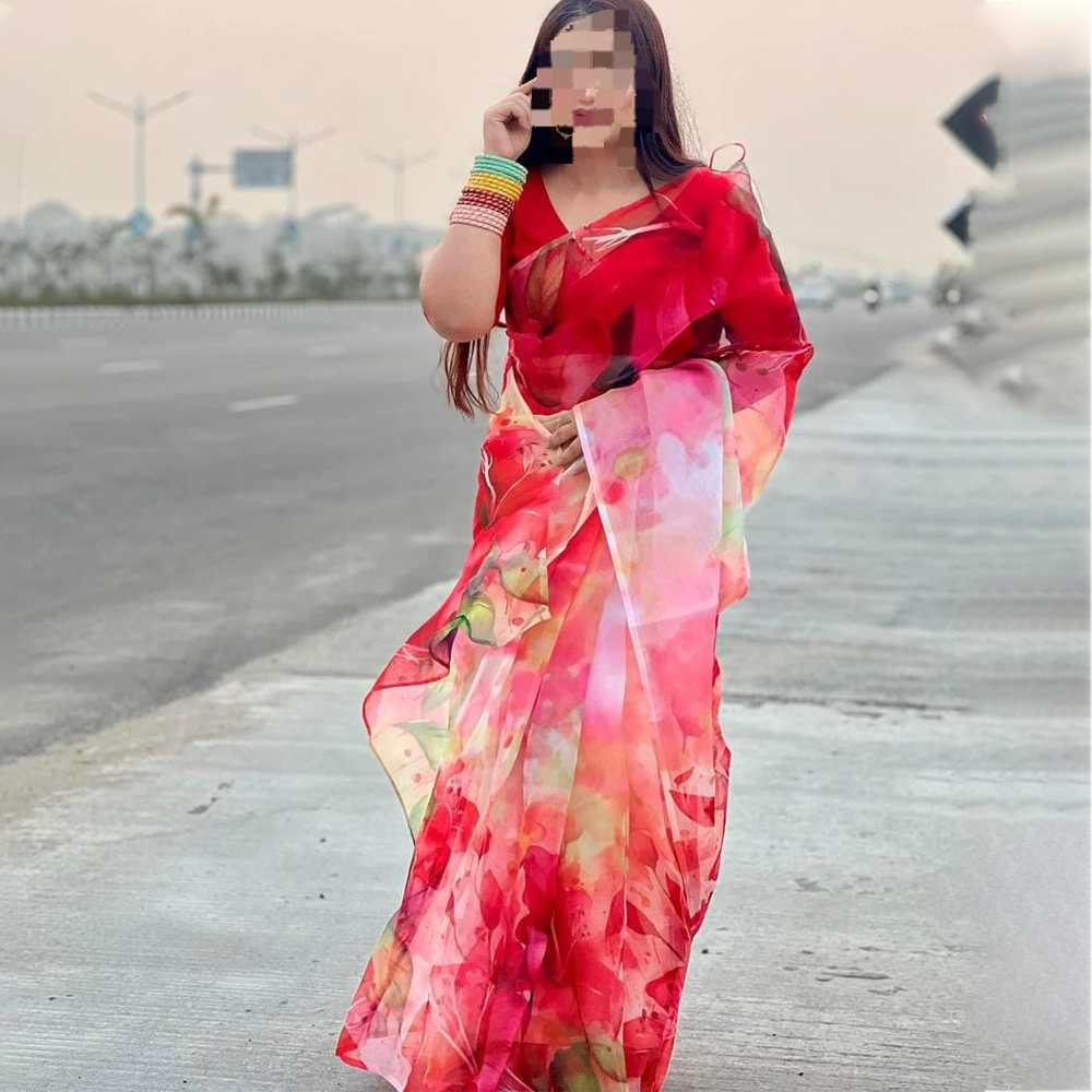 Soft Muslin Silk Digital Print Saree With Blouse Piece For Women - Multicolor - BS-03