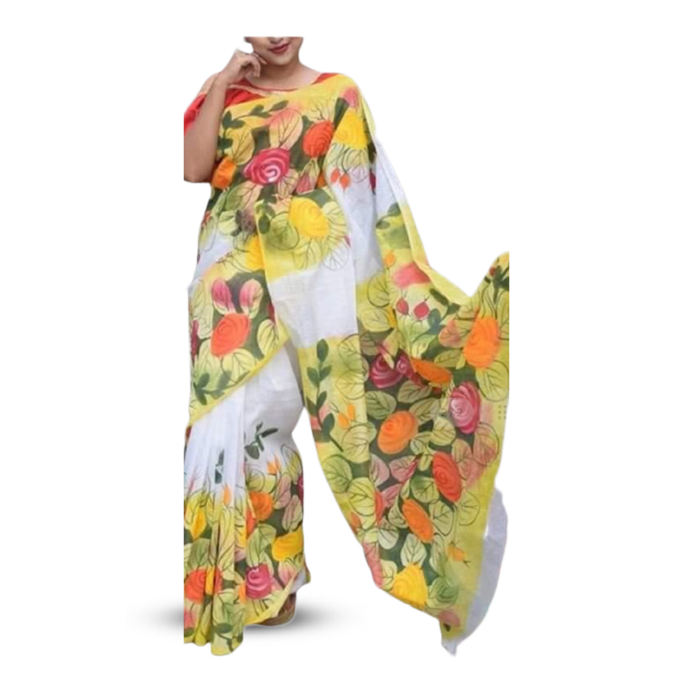 Hand Printed Half Silk Saree for Women - Multicolor - SP-92 