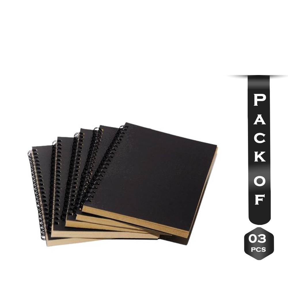 Pack of 3 Pcs Wire O Black Pages Blank Liner Cover Drawing Book - 80 Pages