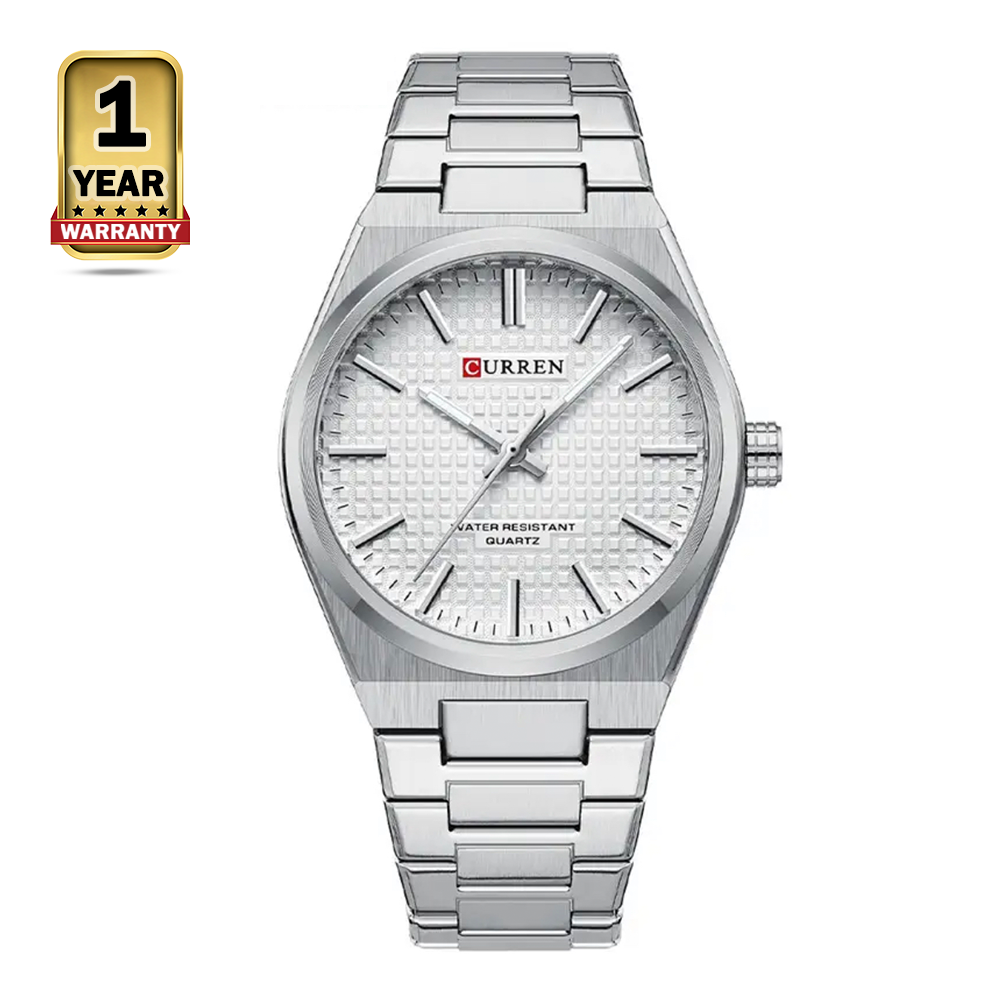 Curren 8439 Stainless Steel Wrist Watch For Men - Silver and White