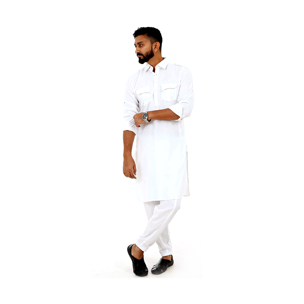 White Linen Kabli Full Set For Men - FF1001