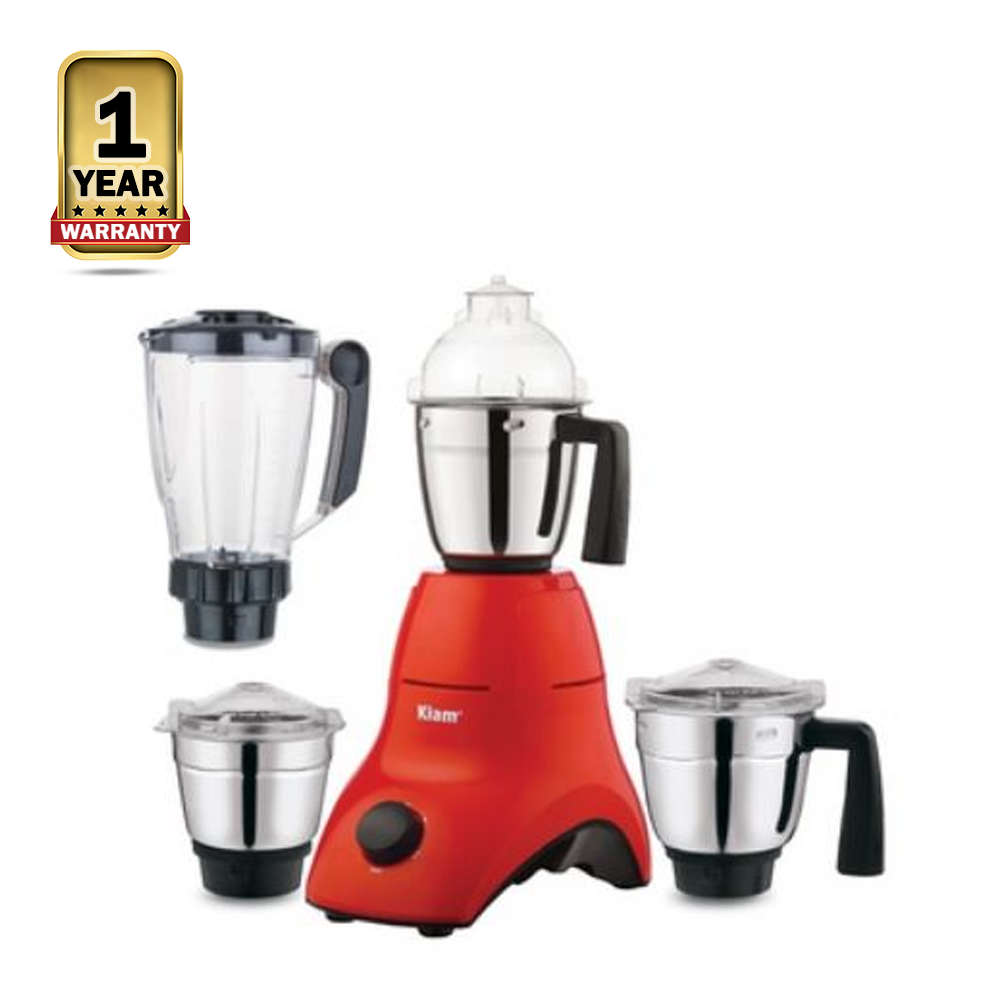 Kiam BL-1000 4 In 1 Mixer Blender and Grinder - 750 watt - 1.5 Liter - Silver and Red 