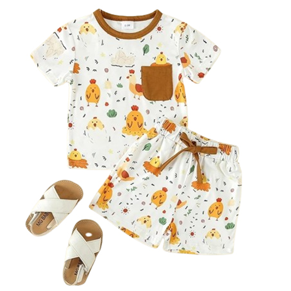 Cotton T-Shirt and Half Pant Set For Kids - Multicolor - BM-91