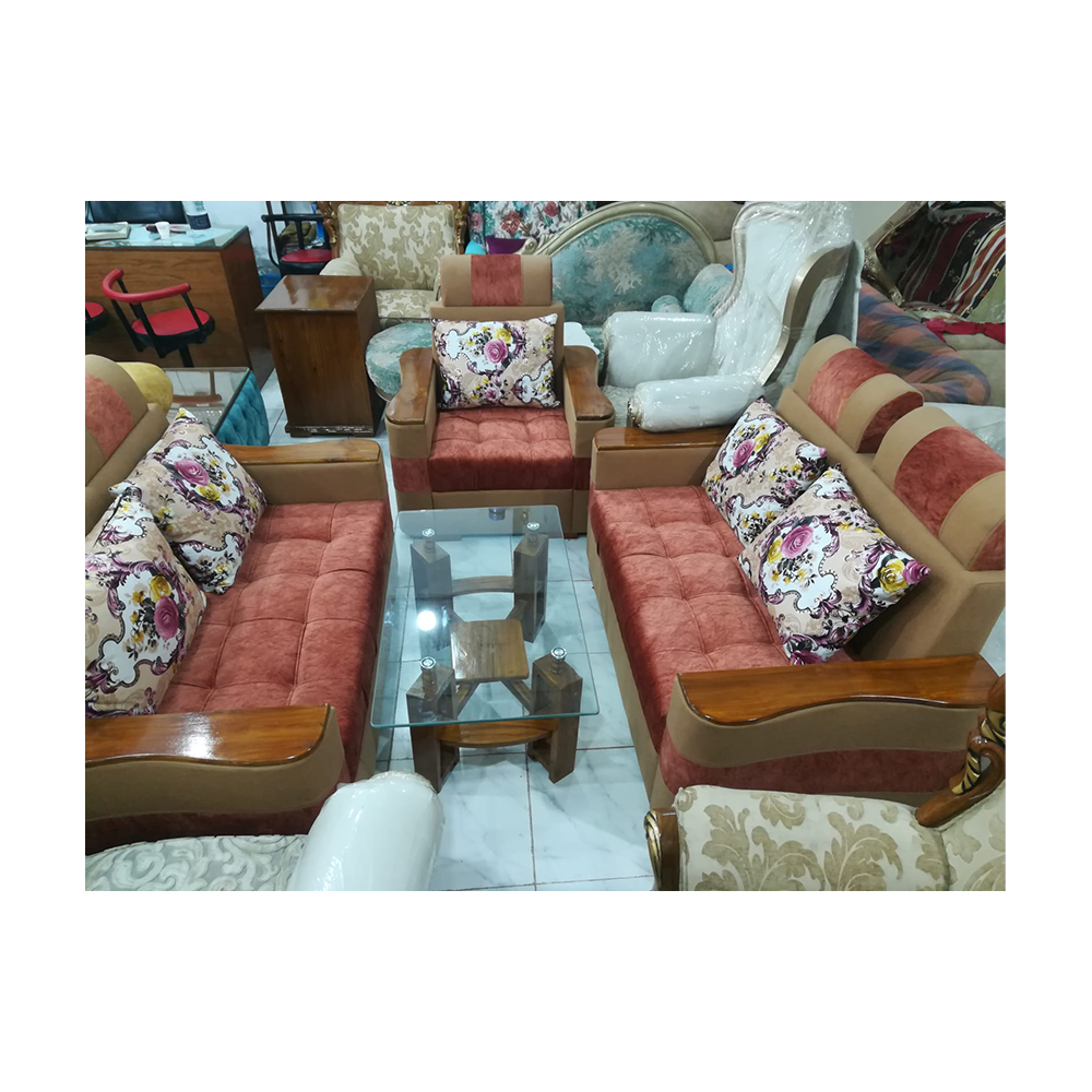 Shegun Wood 5 Seater 6 Hata Godi Sofa With 5pcs Pillow - Multicolor