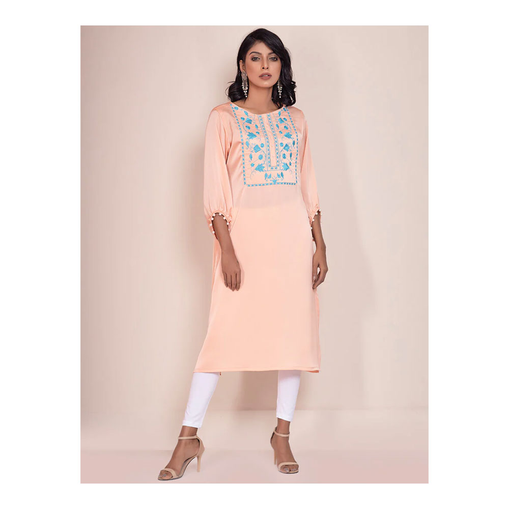 Buy Showstopper Crepe Silk Kurti for Women - 16 - Peach and Get Freyias Damage Repair Shampoo with Coconut Milk - 220ml Free