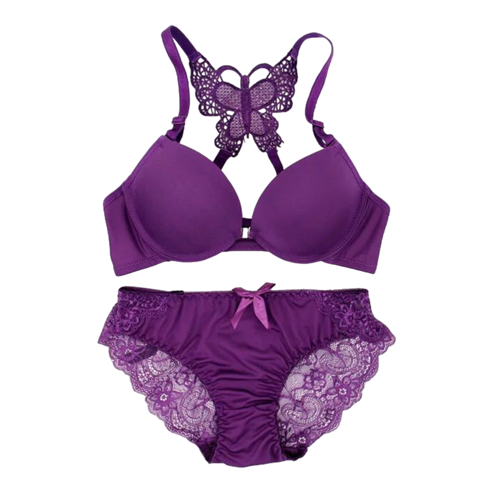 Spandex Styles Push Up Bra Panty Set For Women Purple PDDPurple