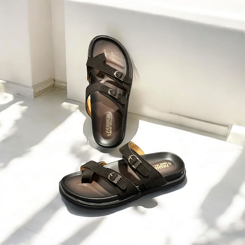 PU Leather Sandal For Men - Black