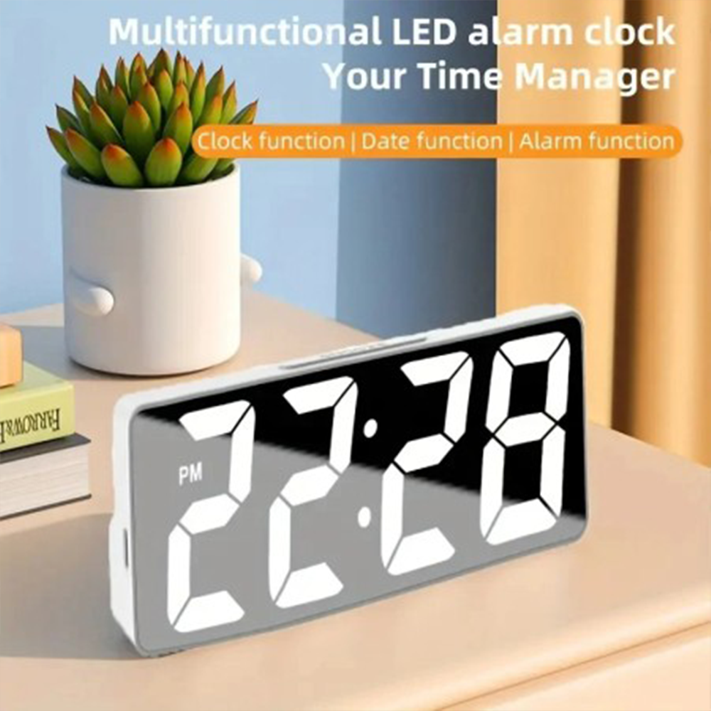 LED Mirror Digital Alarm Clock - Transparent