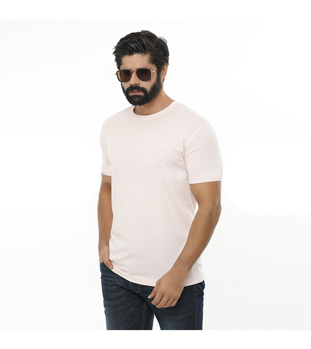 Cotton Short Sleeve T-Shirt for Men - Light Pink 