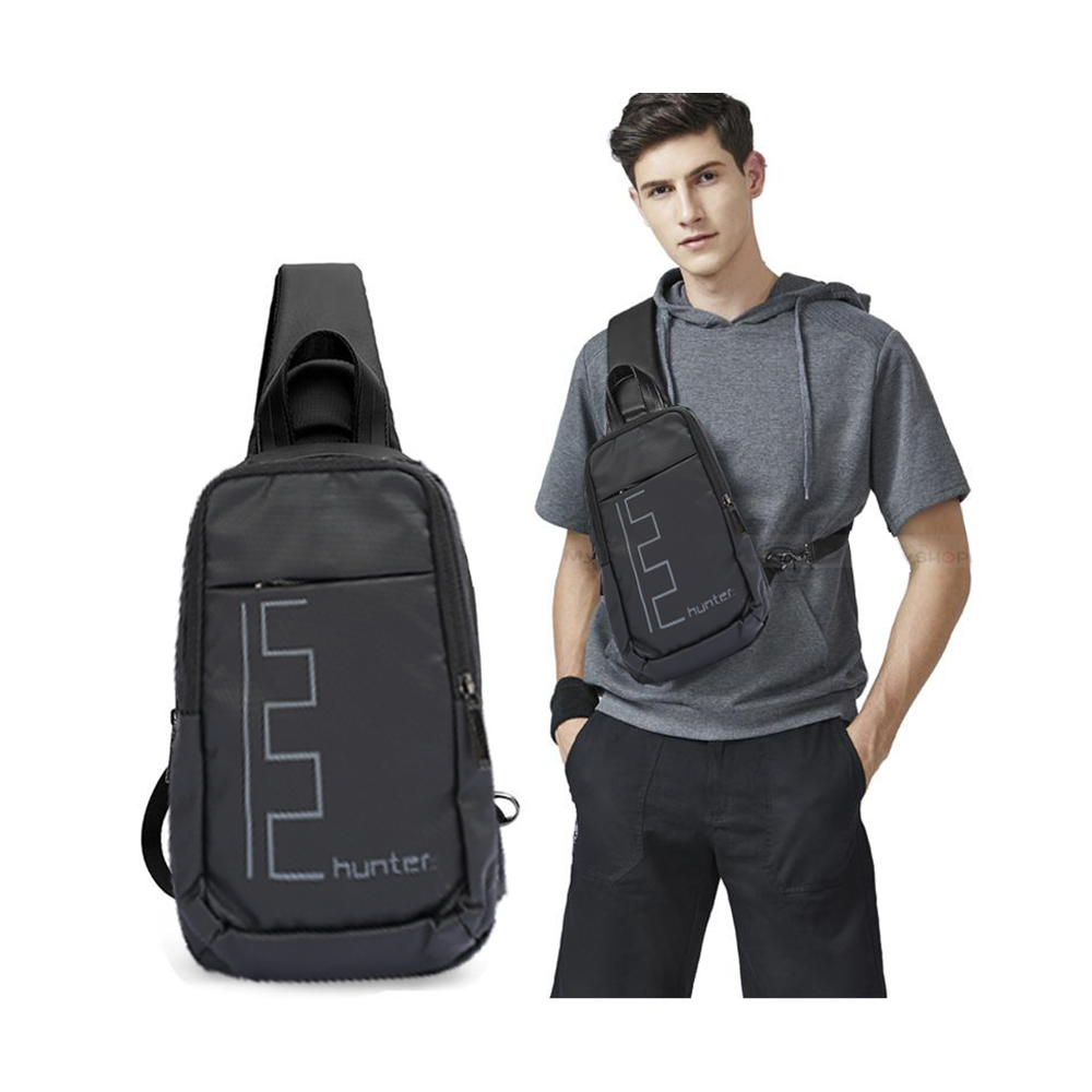 Dobby Nylon And Polyester WR Cross Body Chest Bags For Men - Black - MS 59