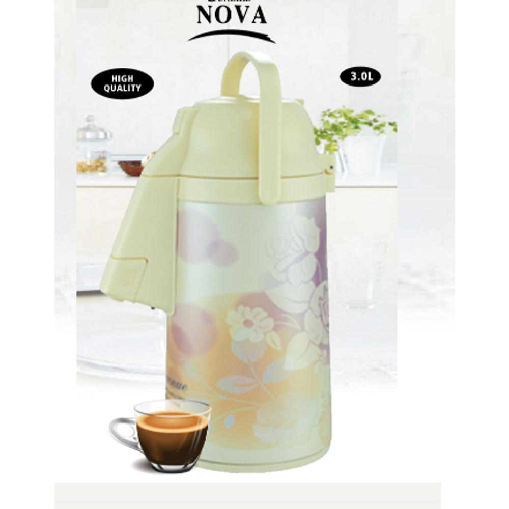 Nova Hot and Cold Glass Refill Pump Dispenser Air Pressure Vacuum Flask - 3 Liter