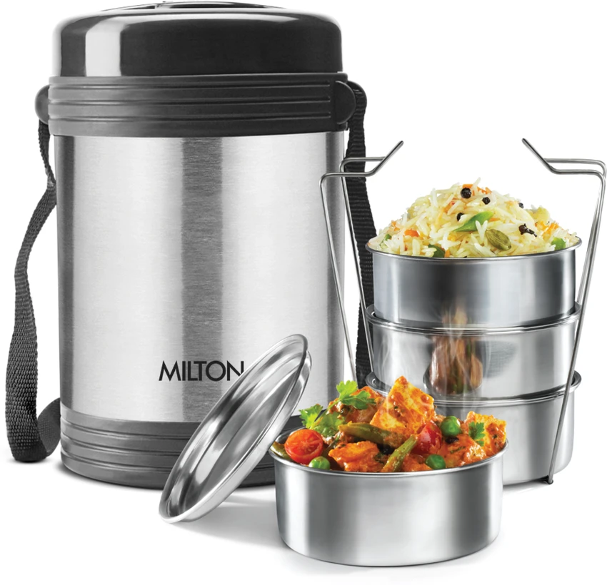 Milton Legend Deluxe 4 Thermosteel Lunch Boxes Containers - Silver