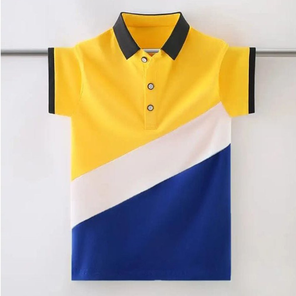 Pique Cotton Half Sleeve Polo For Boys - Yellow and Blue - BM-74