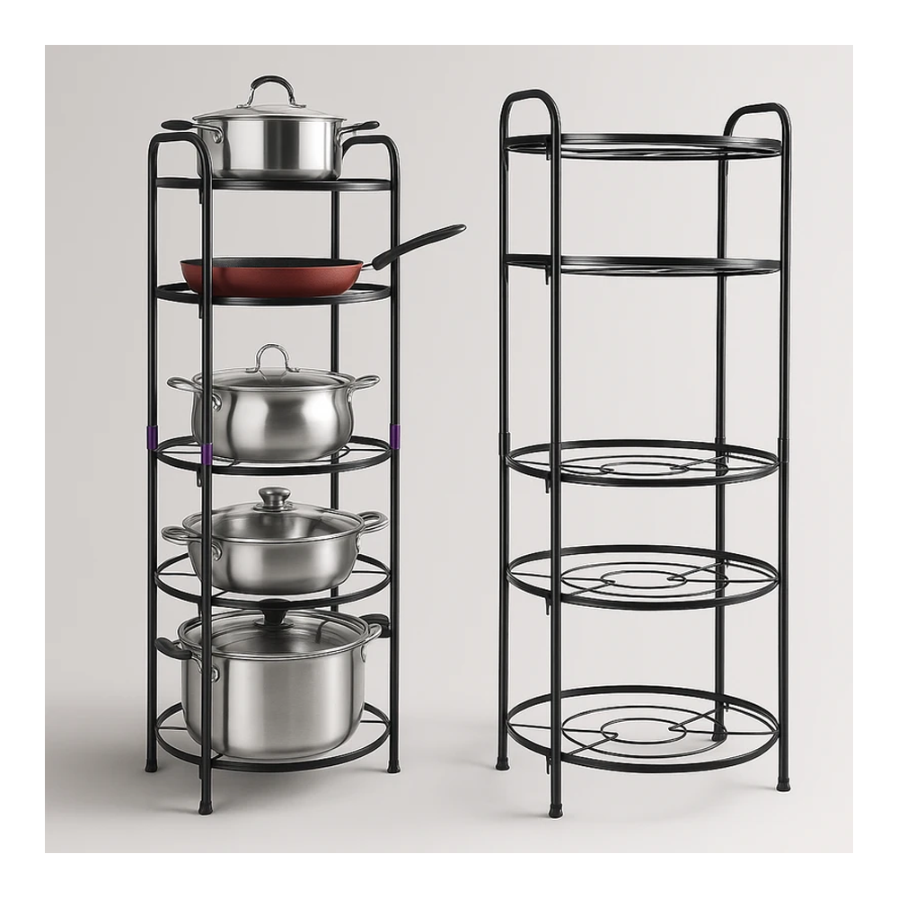 5 Layer Corner And Wall Hanging Kitchen Organizer And Pots Rack - Black